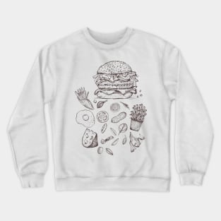 Vintage Fast food burger with french fries and vegetables Crewneck Sweatshirt